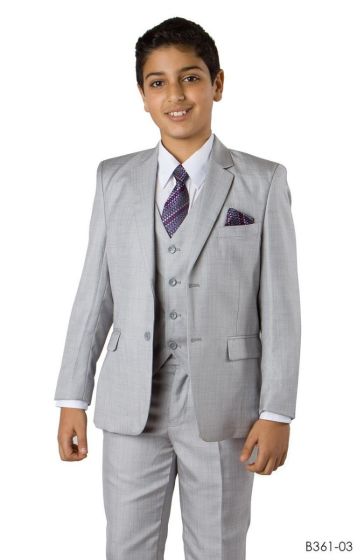 Boy's 5 Piece Satin Peak Leapel Black Vested Poly Rayon Suit With Shirt, Tie & Hanky main image 0