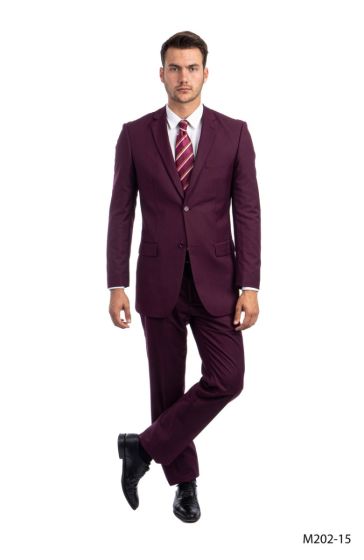 Demantie Men's 2 Piece Solid Executive Suit - Flat Front Pants