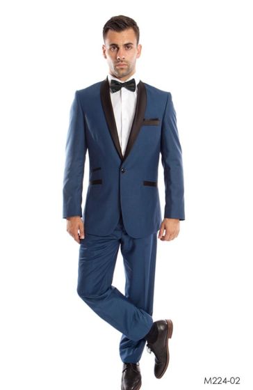 Tazio Men's 2 Piece Slim Fit Tuxedo - Black Satin Shawl Collar