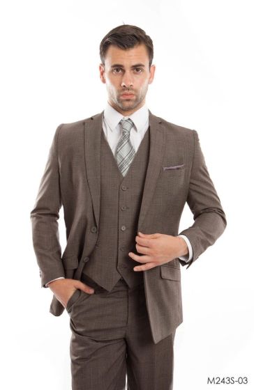 Tazio Men's 3 Piece Executive Outlet Suit - Slim Fit Glen Plaid