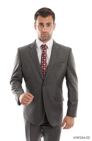 CCO Men's Outlet 2 Piece Modern Fit 100% Wool Suit - Solid Colors