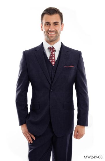 Zegarie Men's 3 Piece Modern Fit 100% Wool Suit - Solid Colors