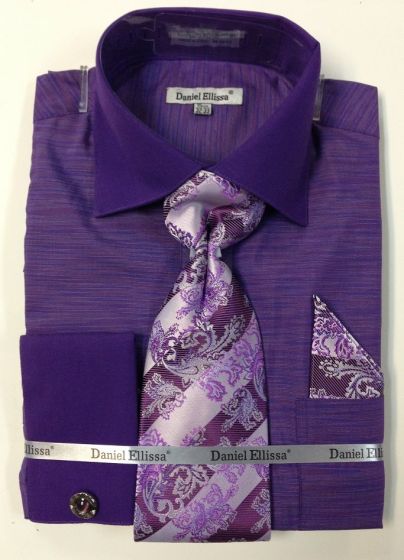 Daniel Ellissa Men's Outlet French Cuff Dress Shirt Set - Textured Solid