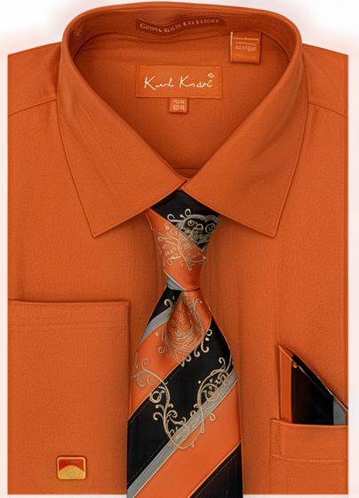 Karl Knox Men's French Cuff Fashion Shirt Set - Striped Tie