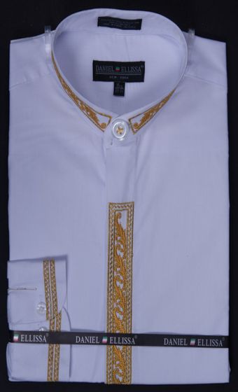 Daniel Ellissa Men's Banded Collar Dress Shirt - Leaf Print