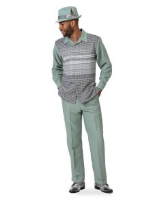 Montique Men's 2 Piece Long Sleeve Walking Suit - Textured Stripes
