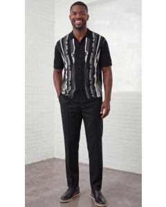 Black Mens Leisure Suit 2 Piece Sets for Men