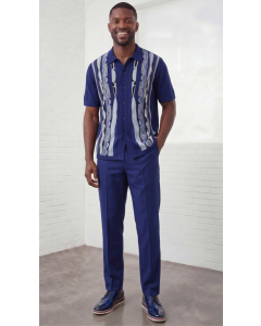 Navy Mens Leisure Suit 2 Piece Sets for Men