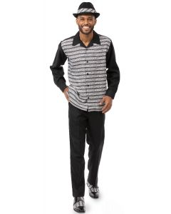 Montique Men's 2 Piece Long Sleeve Walking Suit - Styled Stripes