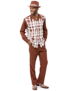 Montique Men's 2 Piece Long Sleeve Walking Suit - Abstract Windowpane