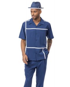 Montique Men's 2 Piece Short Sleeve Walking Suit - Crisp Windowpane