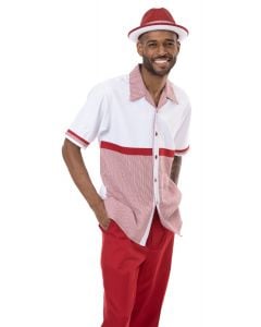 Montique Men's 2 Piece Short Sleeve Walking Suit - Triple Tone Contrast