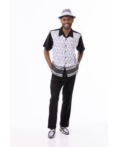 Montique Men's 2 Piece Short Sleeve Walking Suit - Diamond Stripes