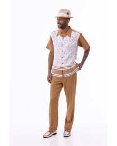 Montique Men's 2 Piece Short Sleeve Walking Suit - Diamond Stripes