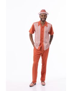 Montique Men's 2 Piece Short Sleeve Walking Suit - Triple Stripes