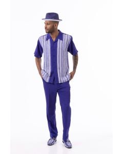 Montique Men's 2 Piece Short Sleeve Walking Suit - Triple Stripes