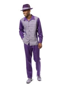 Montique Men's Long Sleeve 2 Piece Walking Suit - Textured Stripes