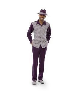Montique Men's 2 Piece Long Sleeve Walking Suit - Textured Plaid