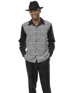 Black Montique Men's Checker Houndstooth Walking Suit