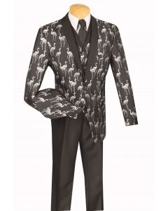 Vinci Men's Outlet 3 Pc Fashion Elegance Suit - Flamingo Pattern