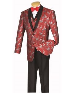 Vinci Men's 3 Pc Fashion Elegance Suit - Flamingo Pattern