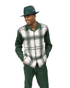 Hunter Green Windowpane Men's Long Sleeve Walking Suit