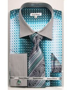 Daniel Ellissa Men's Outlet French Cuff Shirt Set - Varied Bold Pattern