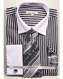 Daniel Ellissa Men's French Cuff Shirt Set - Two Tone Stripe