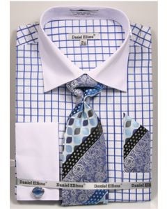 Daniel Ellissa Men's French Cuff Shirt Set - Two Tone Checker