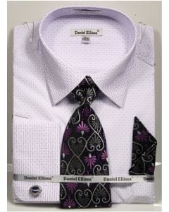 Daniel Ellissa Men's French Cuff Shirt Set - Stylish Mini Pattern