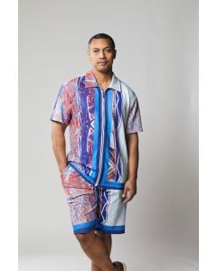 Stacy Adams Men's 2 Piece Short Set Walking Suit - Geometric Stripe Pattern