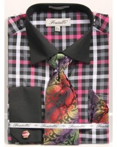 Fratello Men's French Cuff Dress Shirt Set - Vibrant Checker