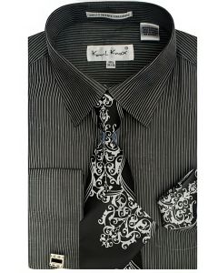 Karl Knox Men's French Cuff Shirt Set - Pinstripe Shirt