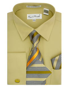 Karl Knox Men's French Cuff Shirt Set - Unique Striped Tie