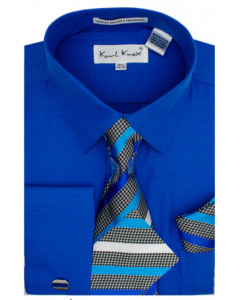 Karl Knox Men's French Cuff Shirt Set - Unique Striped Tie