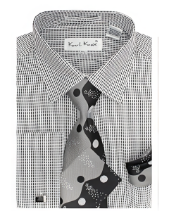 Karl Knox Men's French Cuff Shirt Set - Two Tone Wave