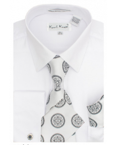 Karl Knox Men's French Cuff Shirt Set - Flower Pattern
