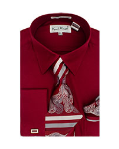 Karl Knox Men's French Cuff Shirt Set - Triple Tone Stripes