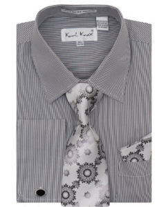 Karl Knox Men's French Cuff Shirt Set - Thin Stripes