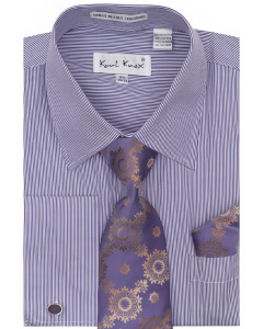 Karl Knox Men's French Cuff Shirt Set - Thin Stripes