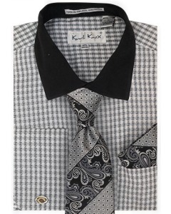 Karl Knox Men's French Cuff Shirt Set - Jacquard Dot
