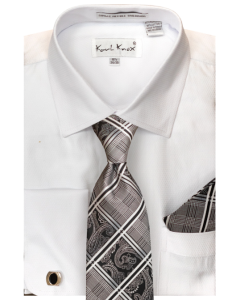 Karl Knox Men's French Cuff Shirt Set - Windowpane Patterns