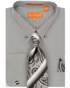 Karl Knox Men's French Cuff Collar Bar Shirt Set - Stripe Pattern