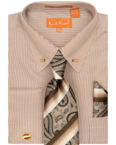 Karl Knox Men's French Cuff Collar Bar Shirt Set - Stripe Pattern