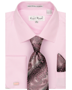 Karl Knox Men's French Cuff Fashion Shirt Set - Bold Jacquard Tie