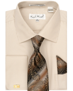 Karl Knox Men's French Cuff Fashion Shirt Set - Bold Jacquard Tie