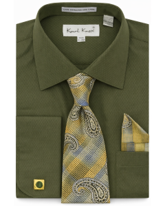 Olive Dress Shirt Button Down Shirt Tie and Pocket Square