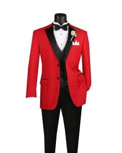 Vinci Men's 4 Piece Wool Feel Tuxedo - Adjustable Waistband