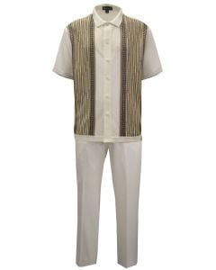 Silversilk Men's 2 Piece Short Sleeve Walking Suit - Patterned Stripes