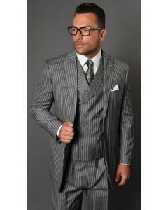 Statement Men's 3 Piece 100% Wool Suit - Fashion Pinstripe